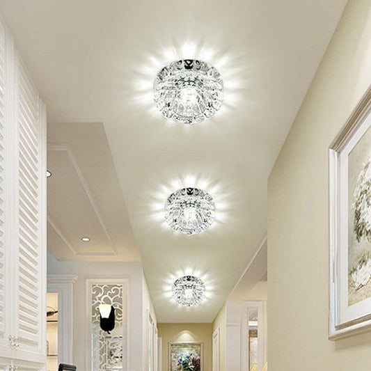 Crystal Ceiling Mount LED Lamp - Modern Chrome Flush Mount Lighting for Hallway