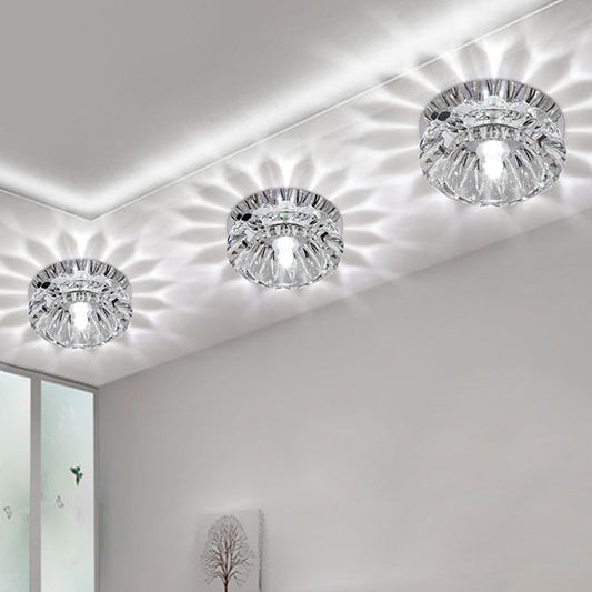 Minimalist Clear Crystal LED Chrome Close to Ceiling Light with Bowl Shade - Ideal for Foyer