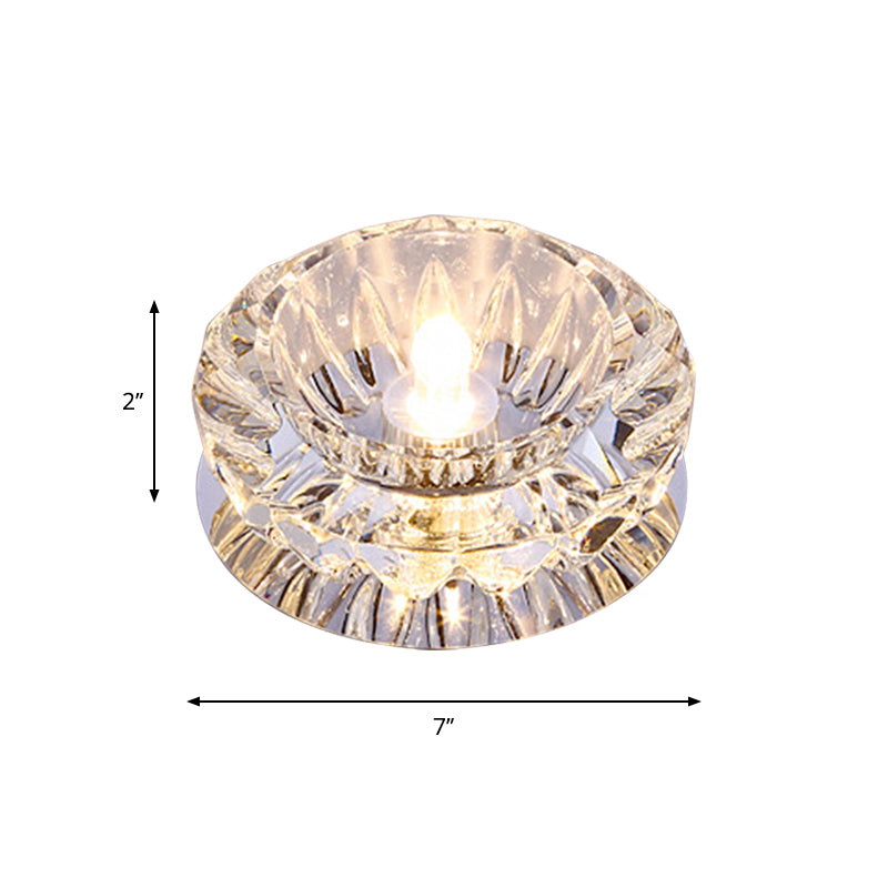 Minimalist Clear Crystal LED Chrome Close to Ceiling Light with Bowl Shade - Ideal for Foyer