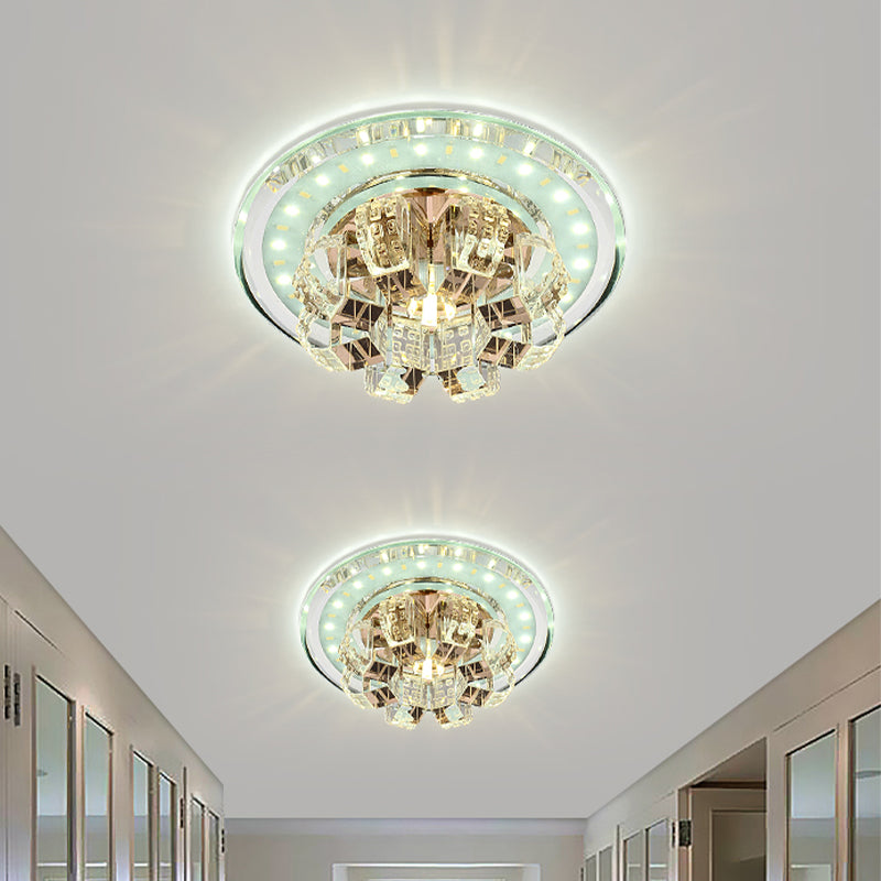 Contemporary Crystal Led Ceiling Light: Round Flush Mount In Chrome