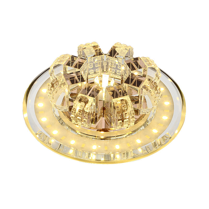 Contemporary Crystal Led Ceiling Light: Round Flush Mount In Chrome