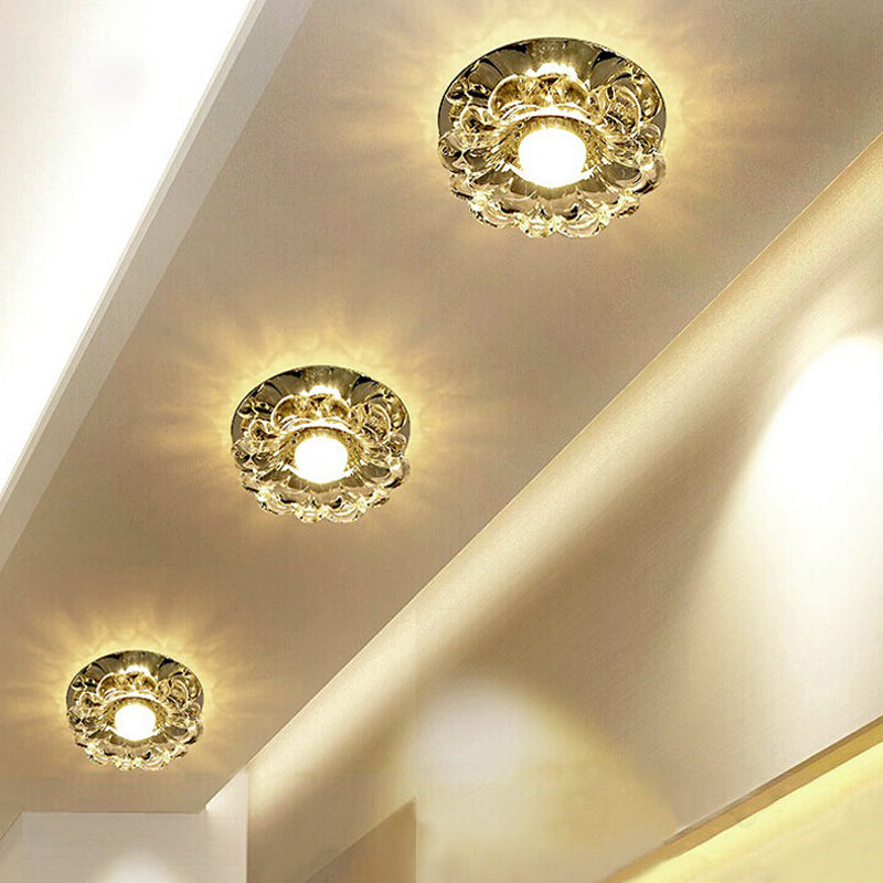 Modernity Amber Crystal LED Ceiling Floweret Flush Mount Lamp - Perfect Porch Light Fixture