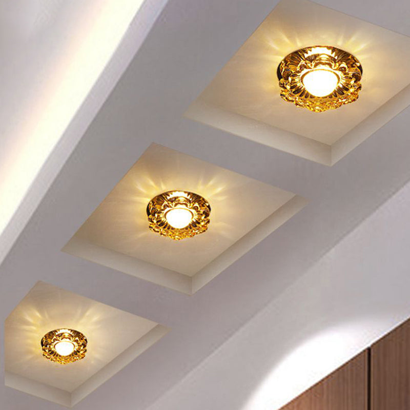 Modernity Amber Crystal LED Ceiling Floweret Flush Mount Lamp - Perfect Porch Light Fixture