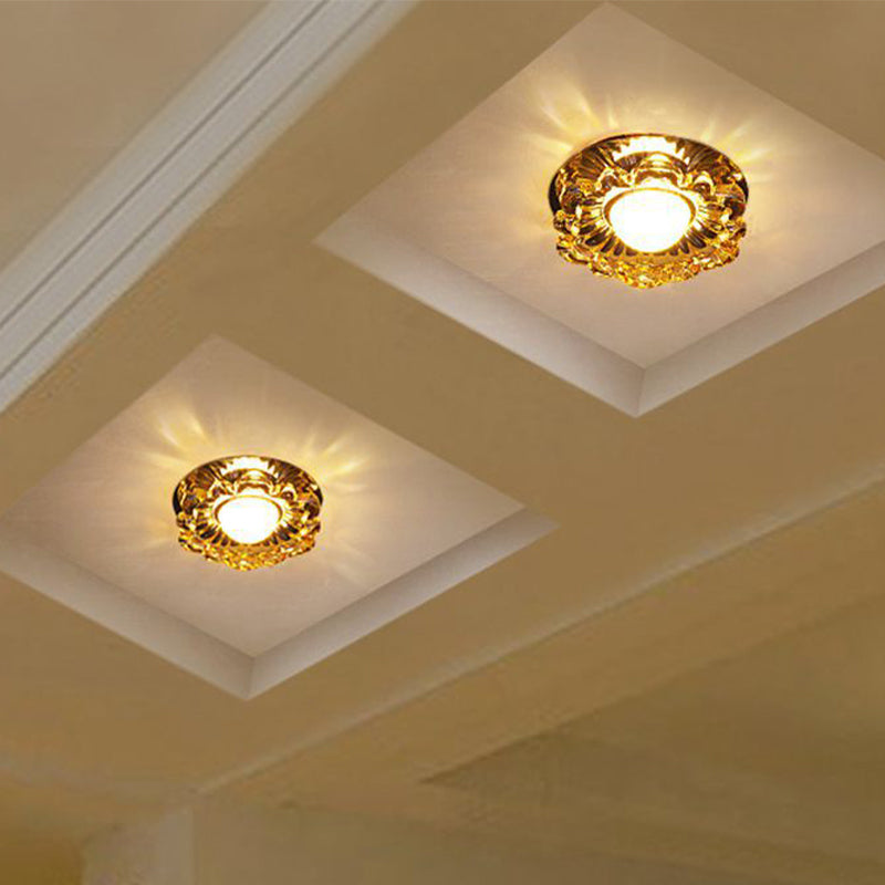 Modernity Amber Crystal LED Ceiling Floweret Flush Mount Lamp - Perfect Porch Light Fixture