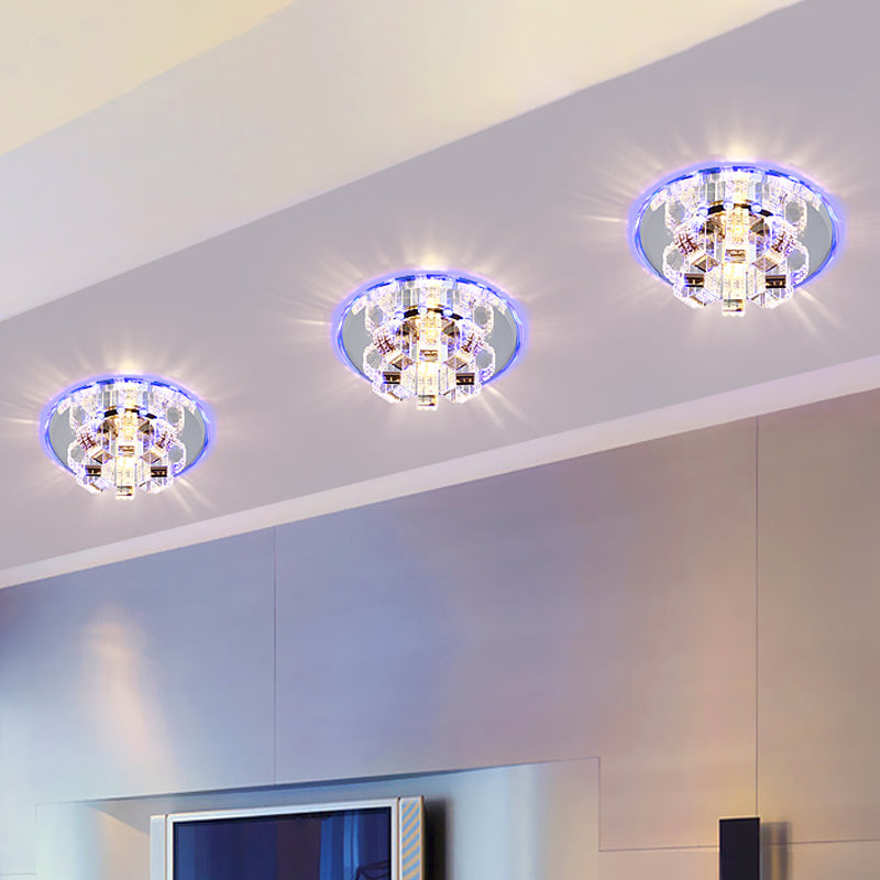 Minimal Faceted Crystal LED Ceiling Lamp in Chrome - Perfect for Corridors
