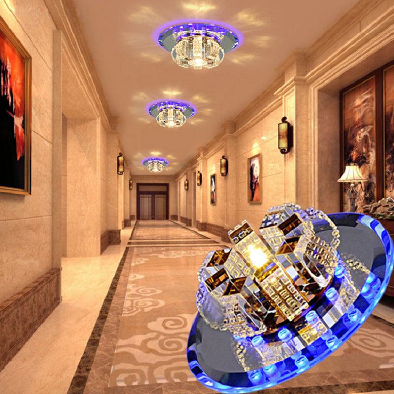 Minimal Faceted Crystal LED Ceiling Lamp in Chrome - Perfect for Corridors