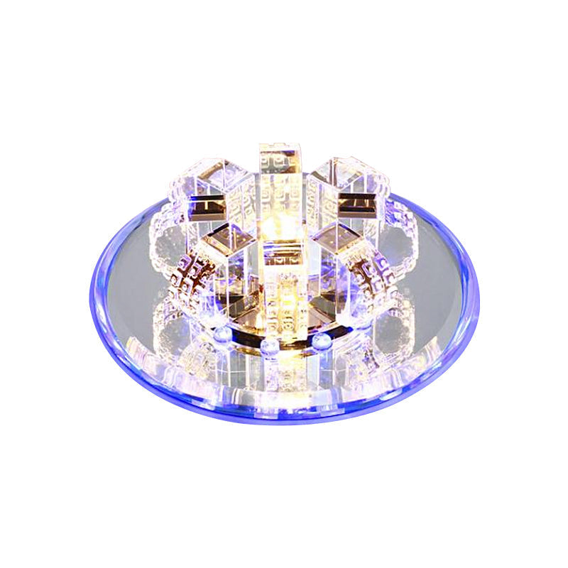 Minimal Faceted Crystal Led Ceiling Lamp In Chrome - Perfect For Corridors