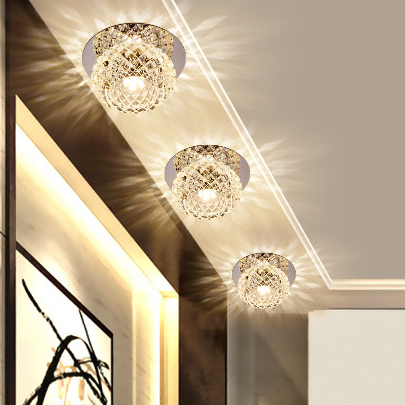 Faceted Crystal LED Chrome Flush Mount Light for Foyer - Simple & Elegant
