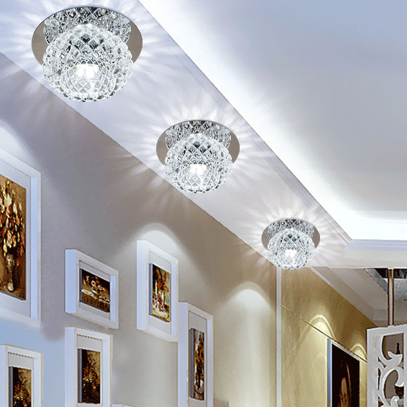 Faceted Crystal Led Chrome Flush Mount Light For Foyer - Simple & Elegant