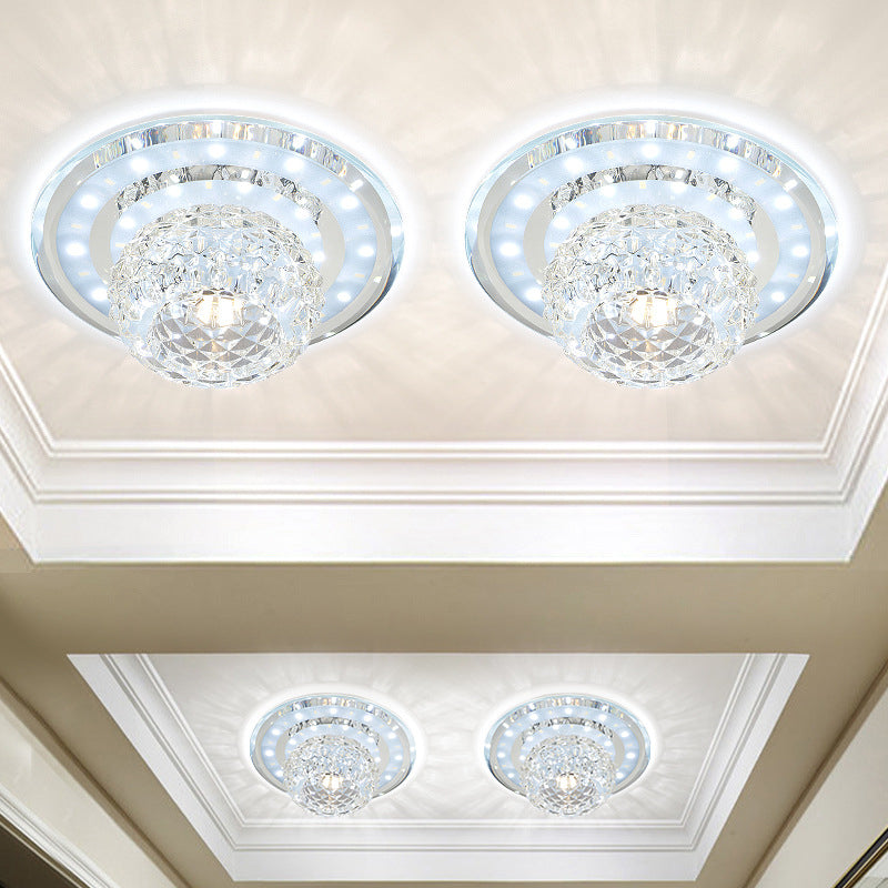 Sleek Crystal LED Foyer Ceiling Light - Geometric Design, Chrome Flush Mount
