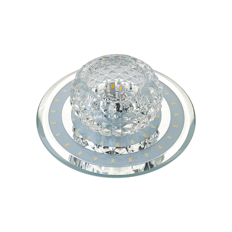 Sleek Crystal Led Foyer Ceiling Light - Geometric Design Chrome Flush Mount