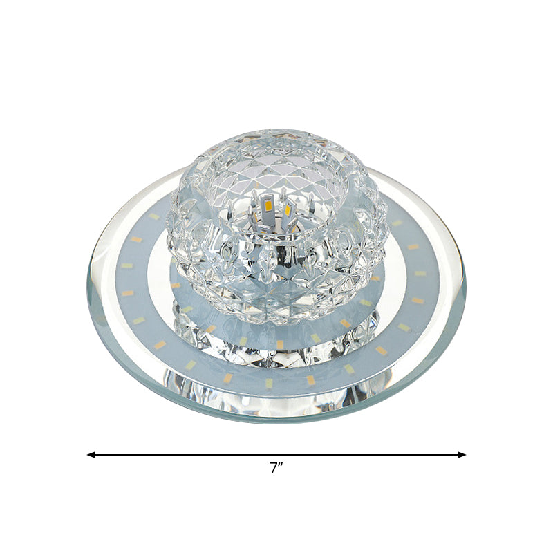 Sleek Crystal Led Foyer Ceiling Light - Geometric Design Chrome Flush Mount