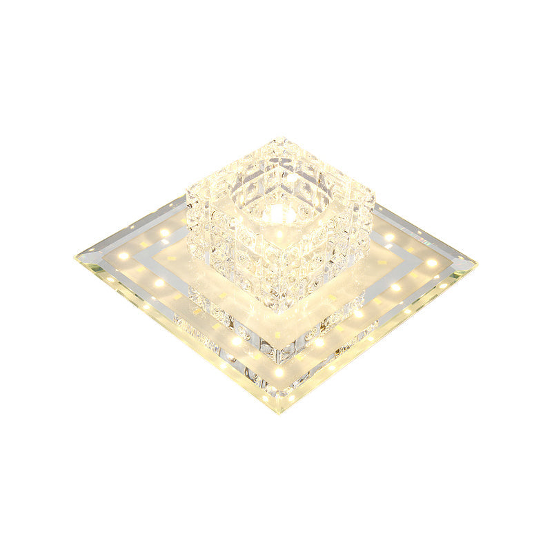 Sleek Crystal LED Foyer Ceiling Light - Geometric Design, Chrome Flush Mount
