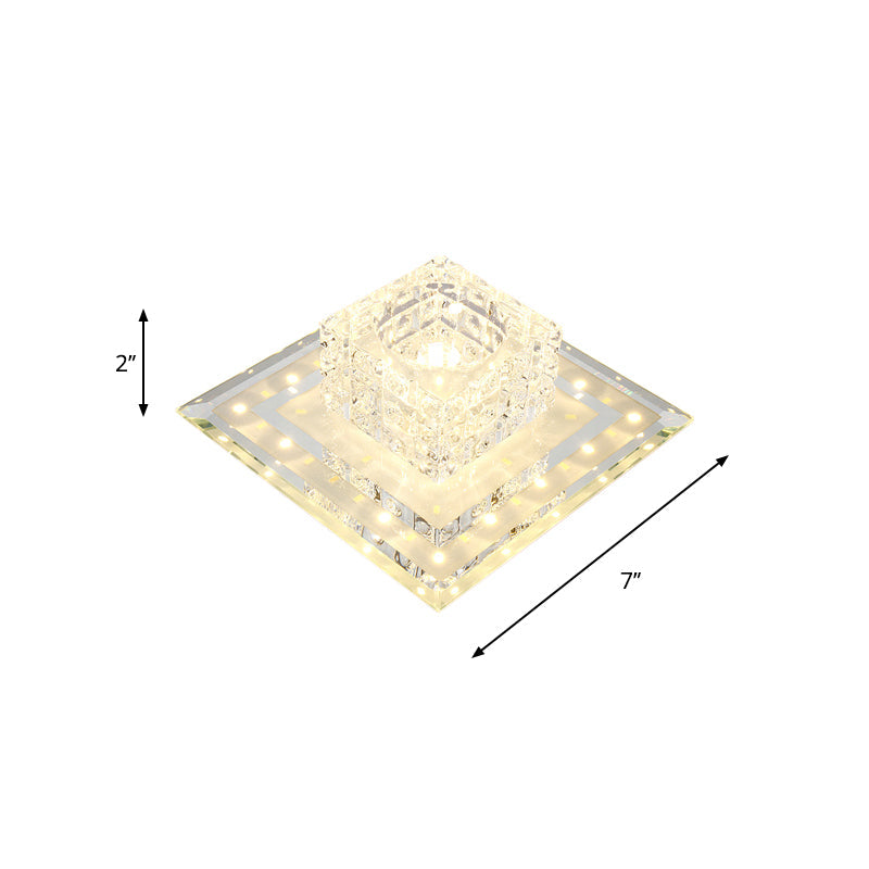 Sleek Crystal Led Foyer Ceiling Light - Geometric Design Chrome Flush Mount