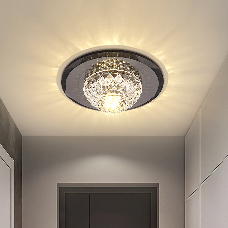 Minimalist Crystal Flush Mount Ceiling Light For Porch - Lattice Bowl Design Black / 5.5