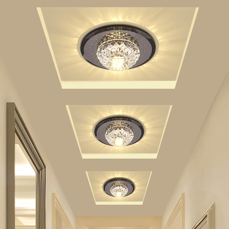 Minimalist Crystal Flush Mount Ceiling Light for Porch - Lattice Bowl Design