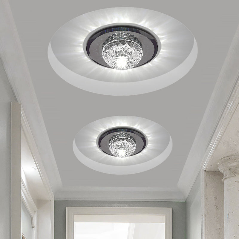 Minimalist Crystal Flush Mount Ceiling Light For Porch - Lattice Bowl Design