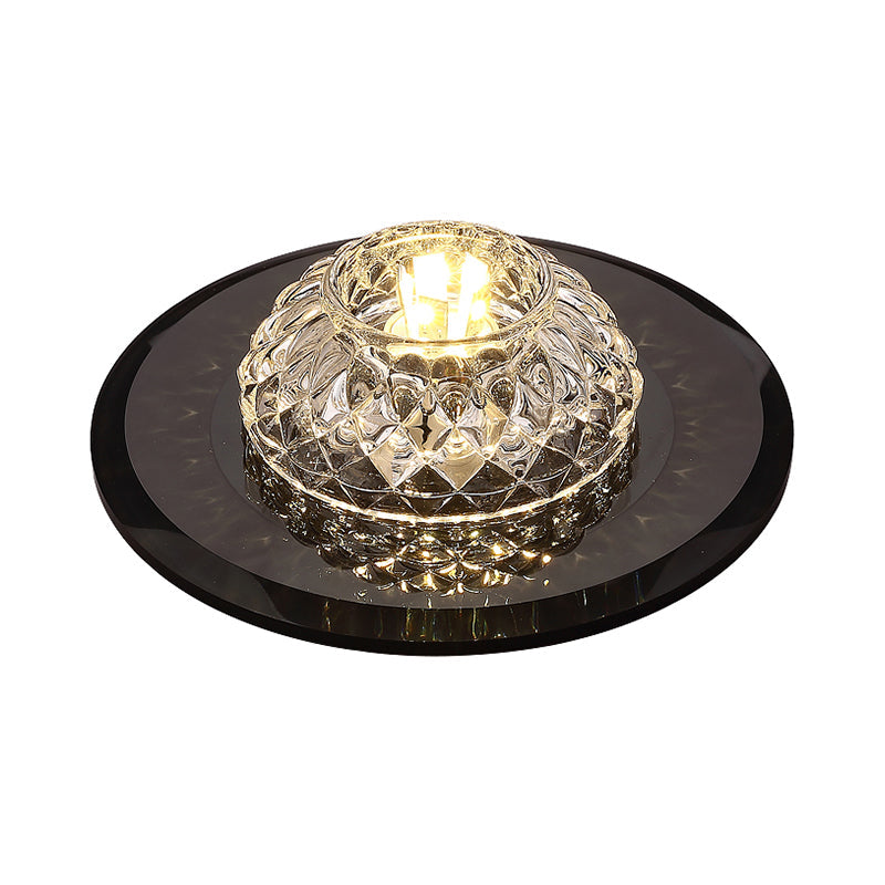 Minimalist Crystal Flush Mount Ceiling Light for Porch - Lattice Bowl Design