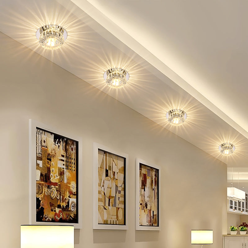 Modern Chrome Crystal LED Flushmount Ceiling Light for Hallway
