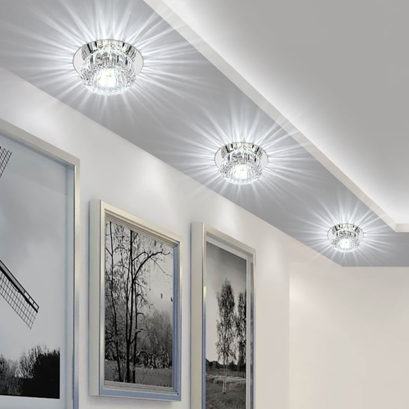 Modern Chrome Crystal Led Flushmount Ceiling Light For Hallway