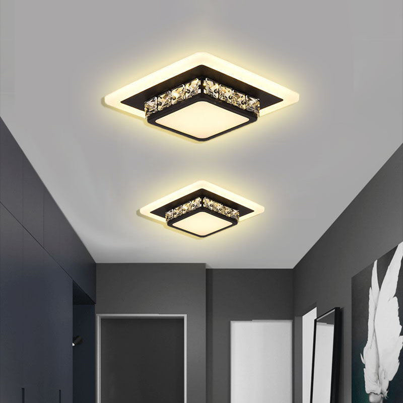 Contemporary Crystal Flush Mount LED Ceiling Lamp with Geometric Design and Acrylic Shade