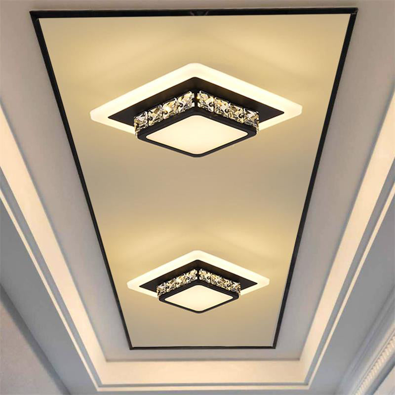 Contemporary Crystal Flush Mount Led Ceiling Lamp With Geometric Design And Acrylic Shade