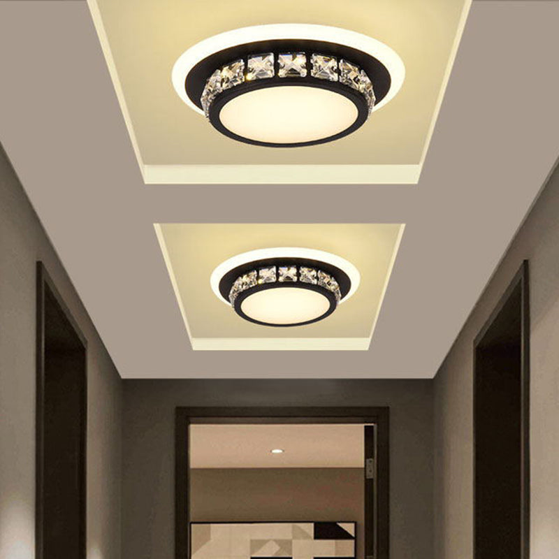 Contemporary Crystal Flush Mount LED Ceiling Lamp with Geometric Design and Acrylic Shade