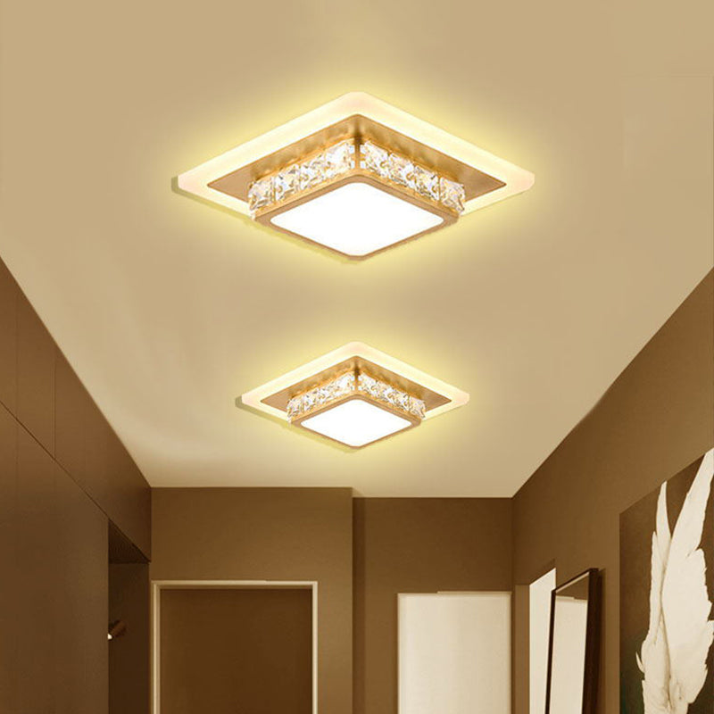 Contemporary Crystal Flush Mount Led Ceiling Lamp With Geometric Design And Acrylic Shade White /