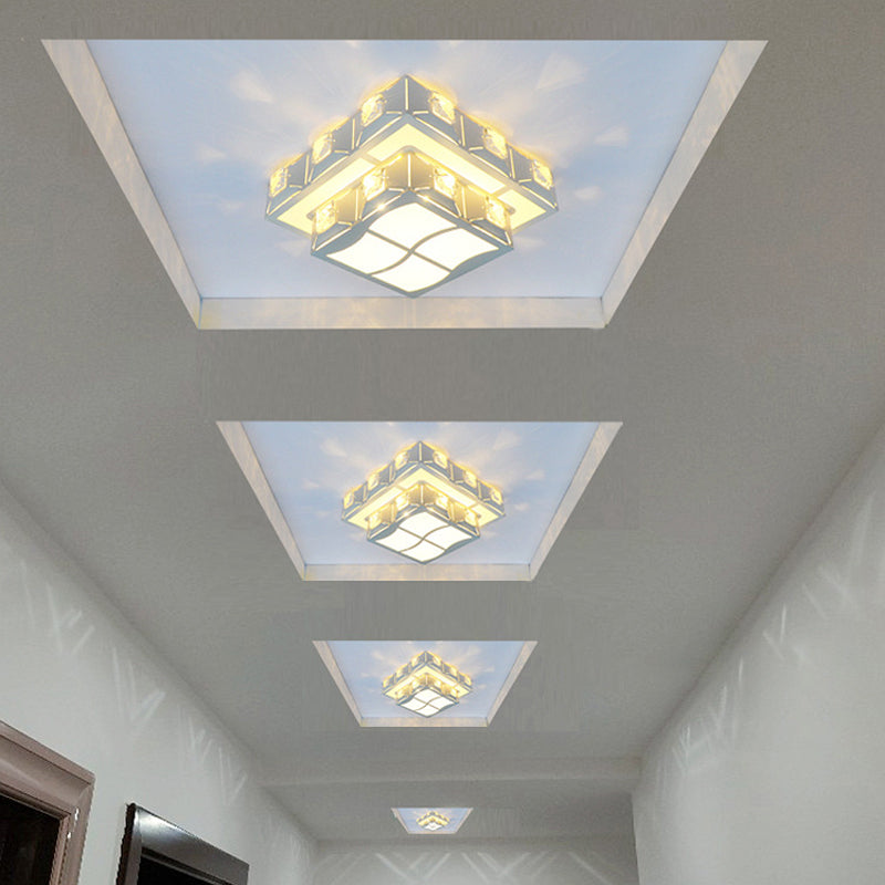 Modern 2-Tier Geometric LED Crystal Flush Light Fixture