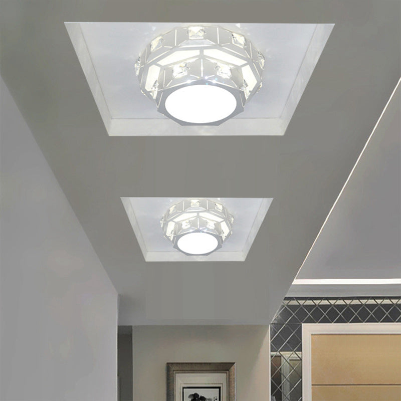 Modern 2-Tier Geometric LED Crystal Flush Light Fixture