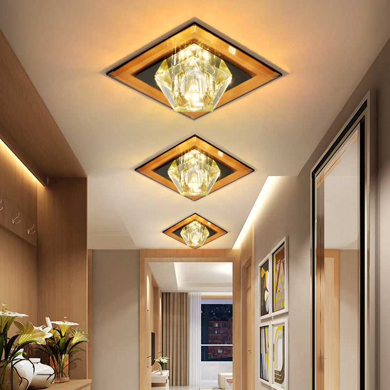 Contemporary Clear Crystal Led Ceiling Light - Pentagonal Porch Flushmount Tan / Warm