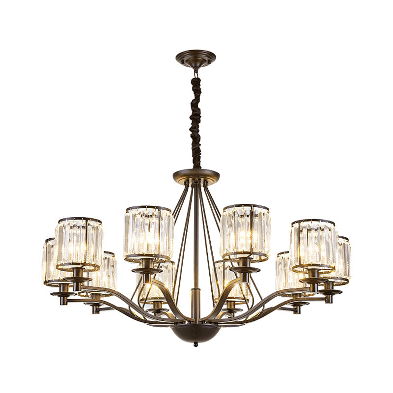 Country Living Room Black Drum Crystal Pendant Chandelier Light Fixture