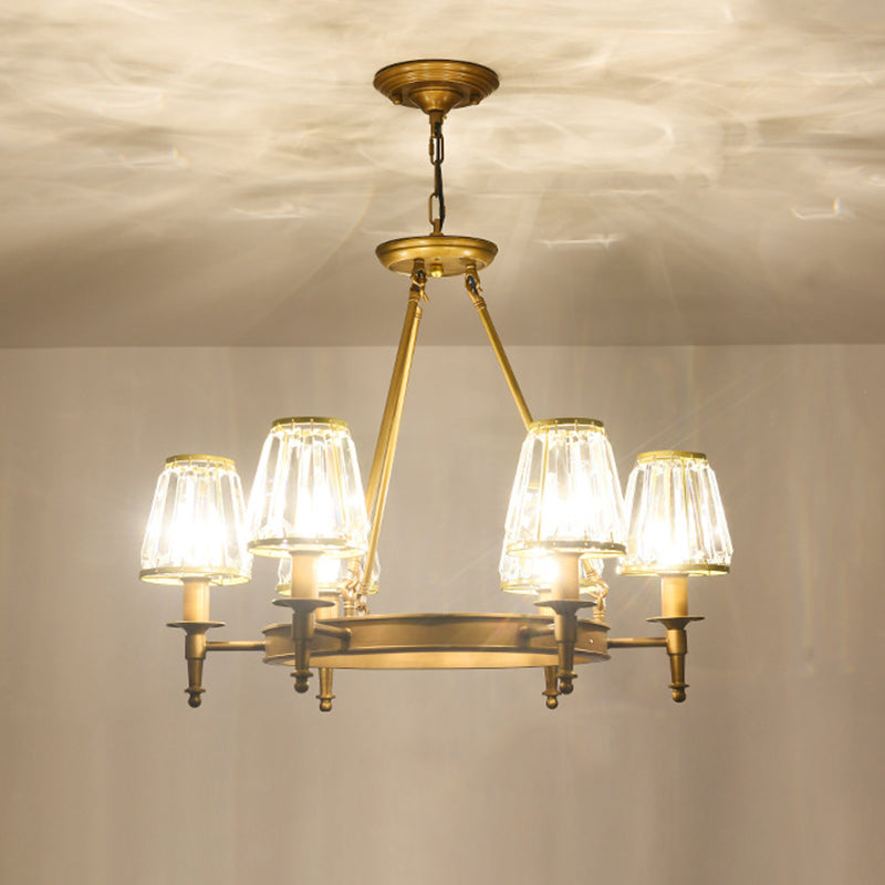 Crystal Hanging Lamp Kit With Conic Metal Ring Design For Living Room Chandelier Lighting
