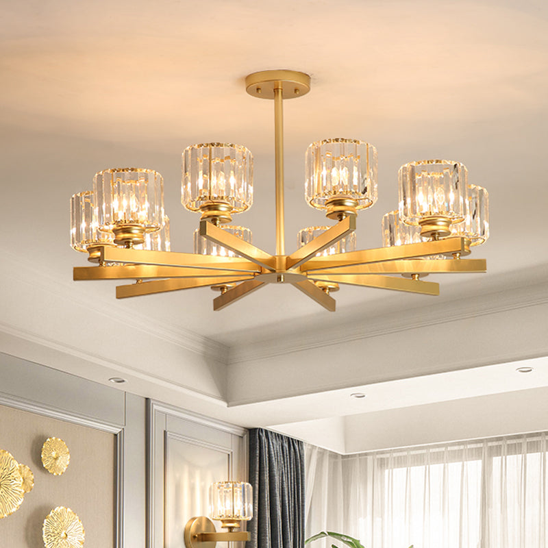 Modern Gold Crystal Pendant Chandelier Light - 3/6/10 Heads, Cylindrical Design