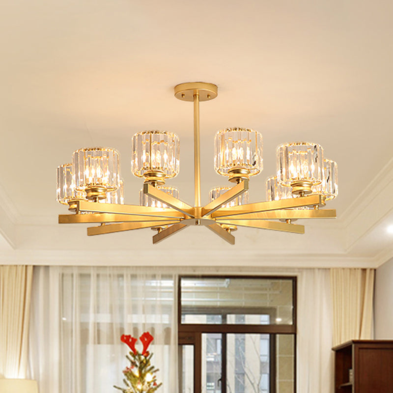 Modern Gold Crystal Pendant Chandelier Light - 3/6/10 Heads, Cylindrical Design