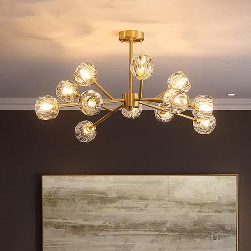 Lustre en laiton postmoderne - 12/15/18 lumières en forme de boule de cristal - Plafonnier de salle à manger