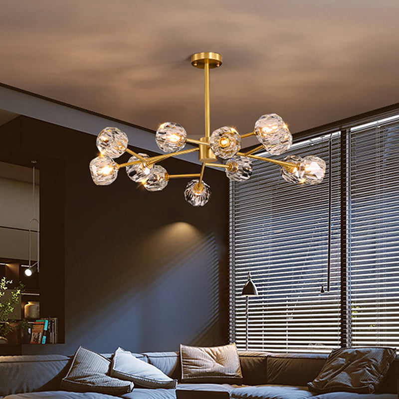 Lustre en laiton postmoderne - 12/15/18 lumières en forme de boule de cristal - Plafonnier de salle à manger