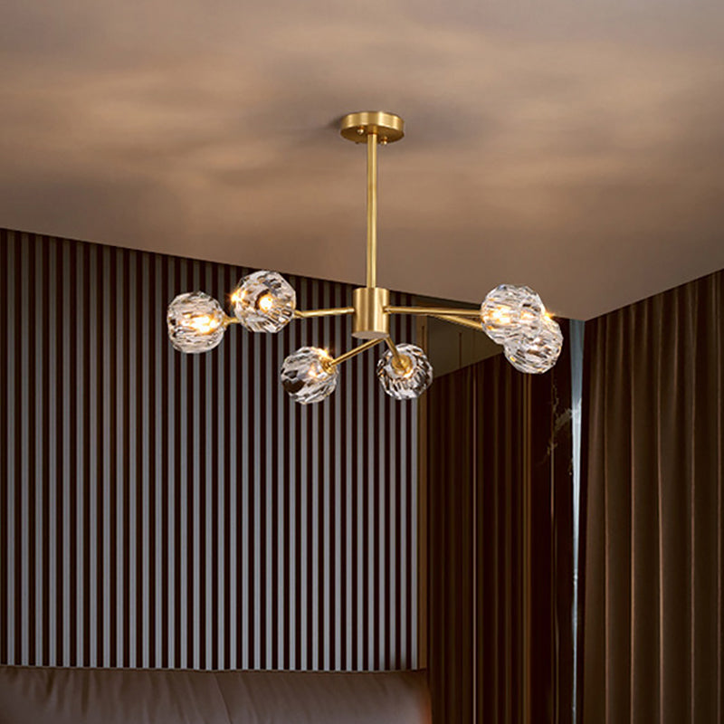 Lustre en laiton postmoderne - 12/15/18 lumières en forme de boule de cristal - Plafonnier de salle à manger