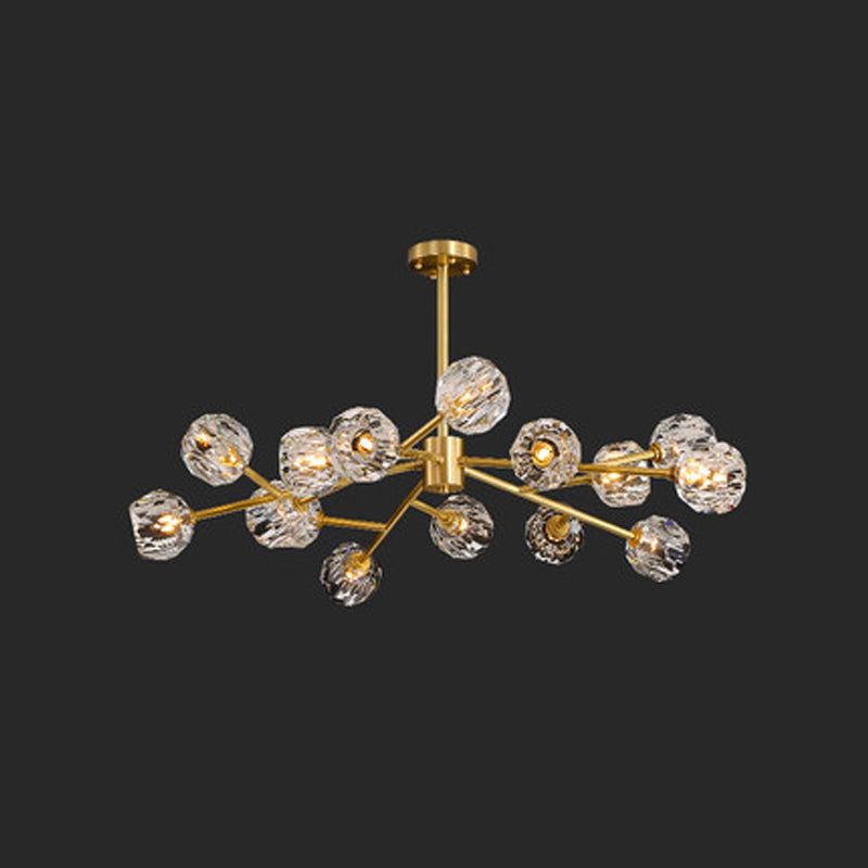 Lustre en laiton postmoderne - 12/15/18 lumières en forme de boule de cristal - Plafonnier de salle à manger