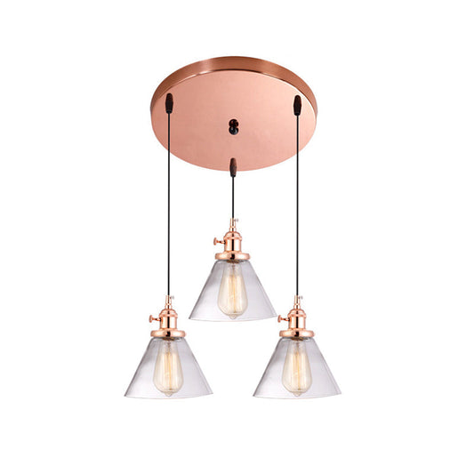 Suspension à 3 lampes : cône en verre transparent pour éclairage vers le bas pour salle à manger