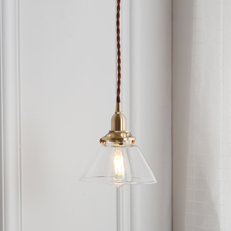 Clear Glass Conic Brass Suspension Pendant Lamp for Dining Room