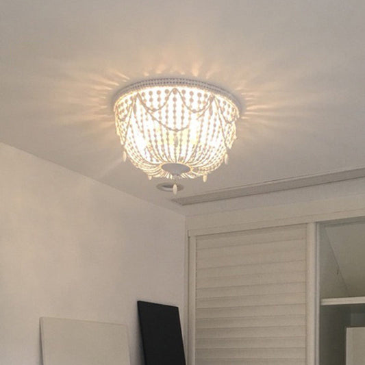 Classic White Wood Bowl Flush Mount Light for Corridors and Ceilings