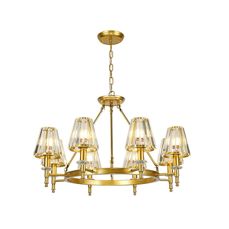 Crystal Pendant Chandelier With Farmhouse Charm And Hoop Design 8 / Gold