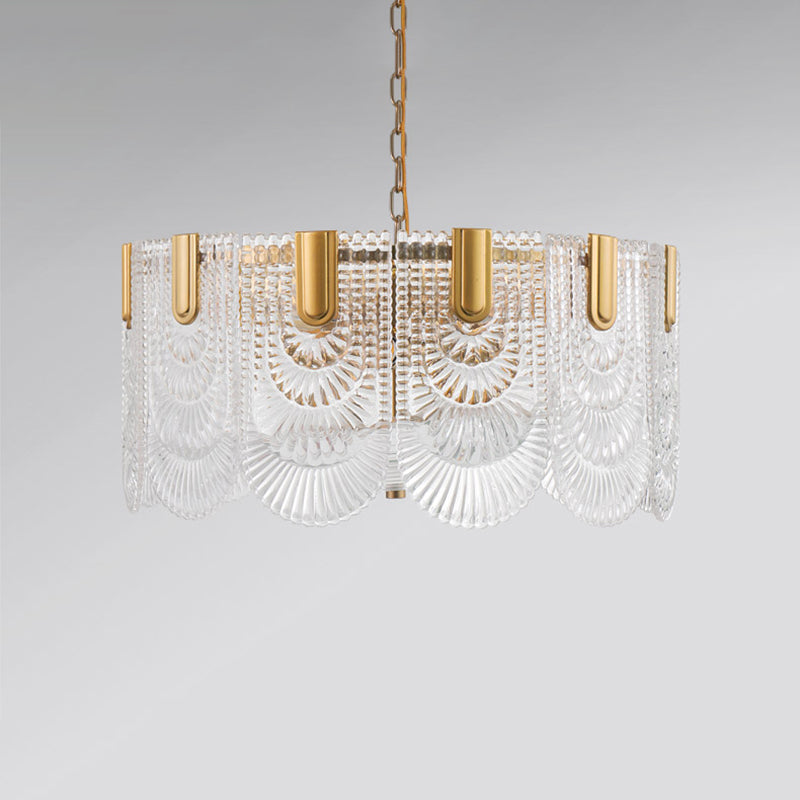 Lustre classique en verre texturé transparent festonné pour salle à manger, luminaire en laiton