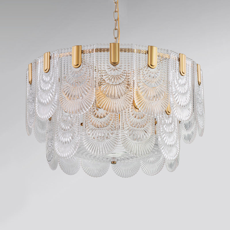 Lustre classique en verre texturé transparent festonné pour salle à manger, luminaire en laiton