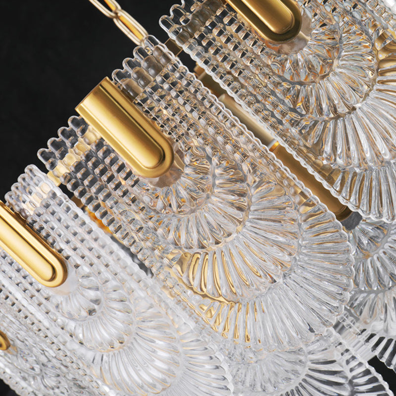 Lustre classique en verre texturé transparent festonné pour salle à manger, luminaire en laiton