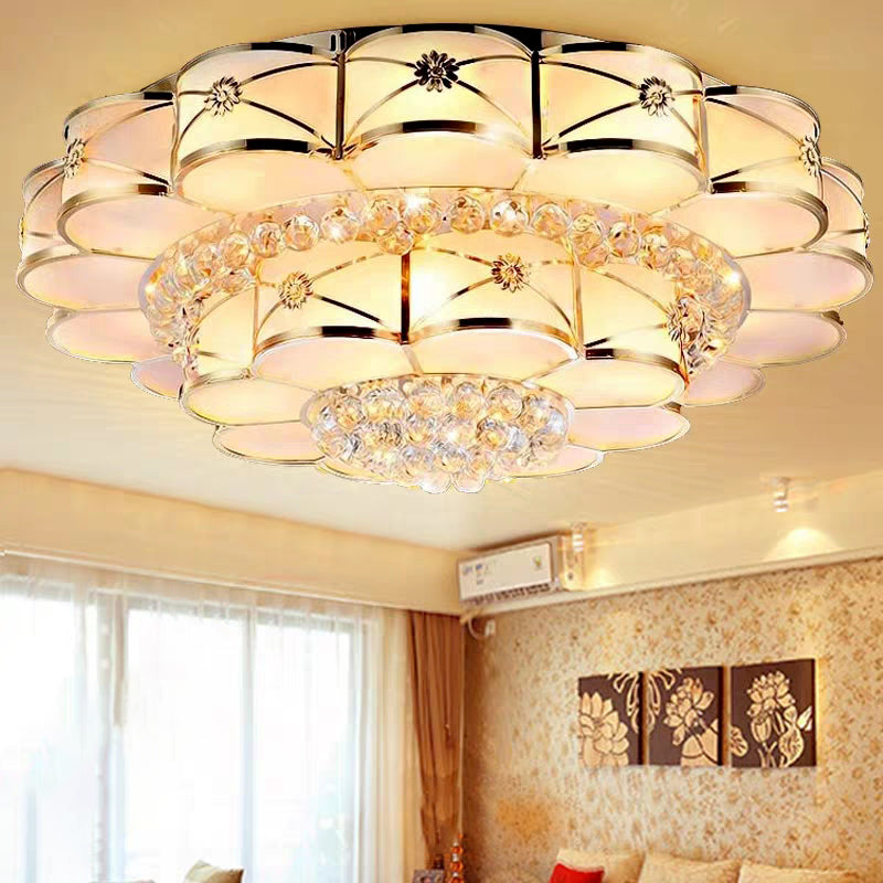 Gold Frosted Glass Flush Light Fixture For Traditional Bedrooms - Elegant Ceiling Lighting With