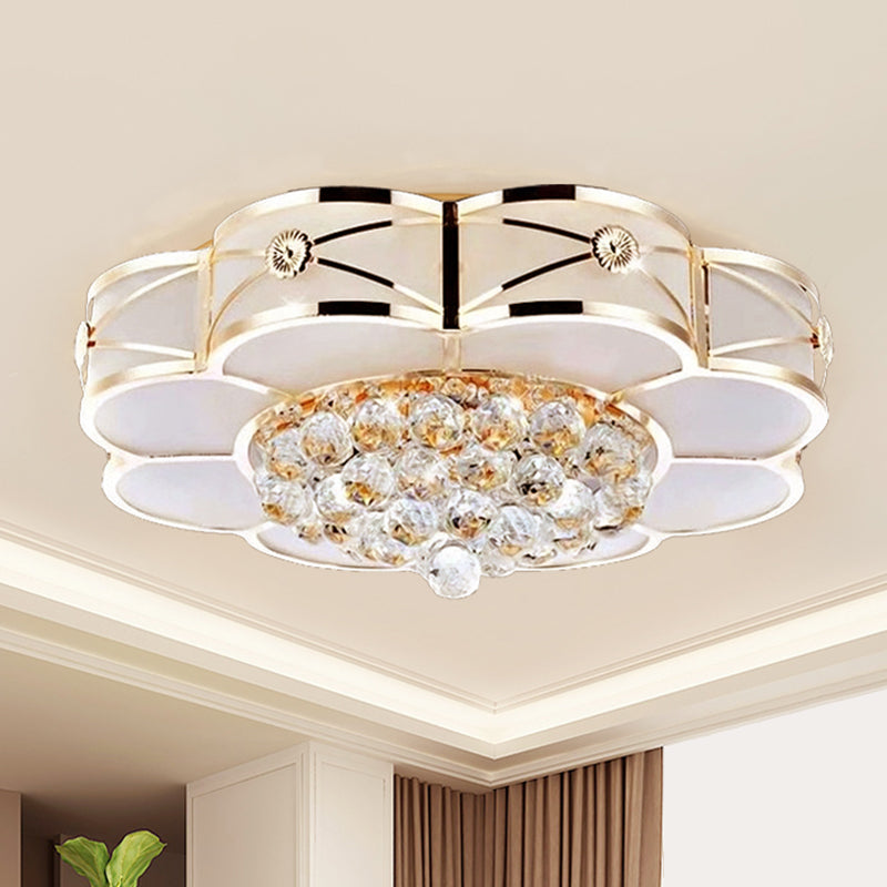 Gold Frosted Glass Flush Light Fixture for Traditional Bedrooms - Elegant Ceiling Lighting with Dangling Crystals