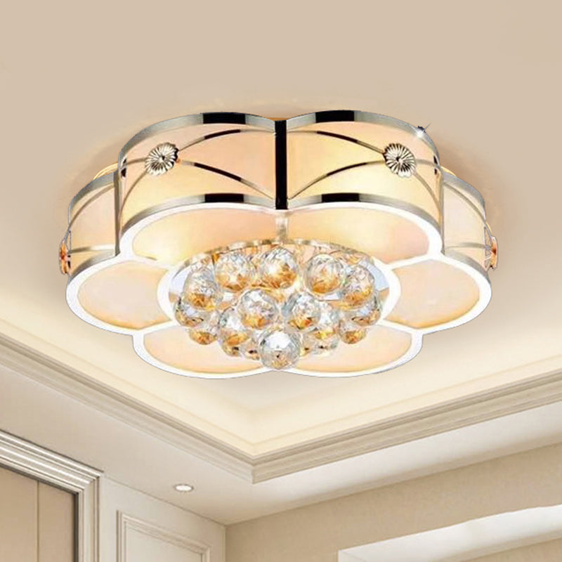 Gold Frosted Glass Flush Light Fixture for Traditional Bedrooms - Elegant Ceiling Lighting with Dangling Crystals