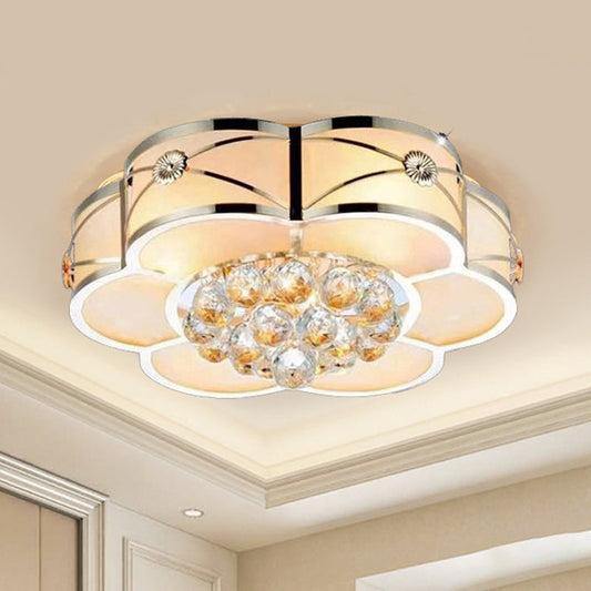 Gold Frosted Glass Flush Light Fixture for Traditional Bedrooms - Elegant Ceiling Lighting with Dangling Crystals